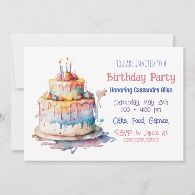 Personalised Whimsical Girl's Birthday Invites (Front)