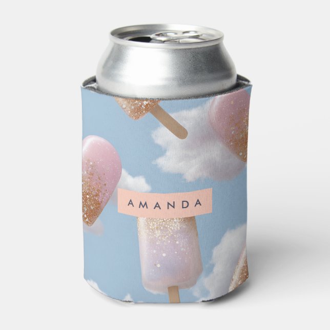 Personalised Whimsical Glitter Popsicle Pattern Can Cooler (Can Front)