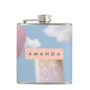Personalised Whimsical Glitter Popsicle Pattern Hip Flask