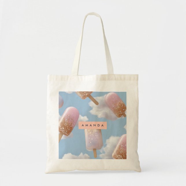 Personalised Whimsical Glitter Popsicle Pattern Tote Bag (Front)