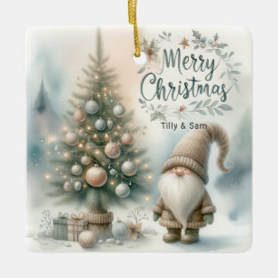 Personalised Whimsical Gnome Christmas Tree  Ceramic Ornament
