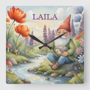 Personalised whimsical gnome wall clock
