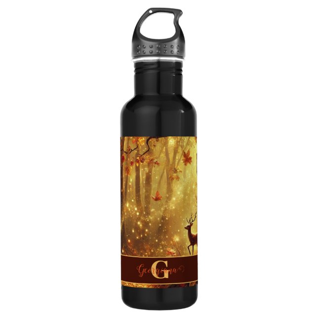 Personalised Whimsical Golden Autumnal Woodland 710 Ml Water Bottle (Front)