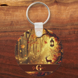 Personalised Whimsical Golden Autumnal Woodland Key Ring
