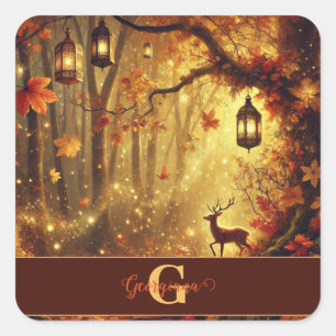 Personalised Whimsical Golden Autumnal Woodland Square Sticker