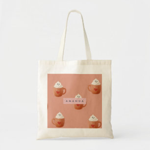 Personalised Whimsical Hot Cocoa Mug Pattern Tote Bag