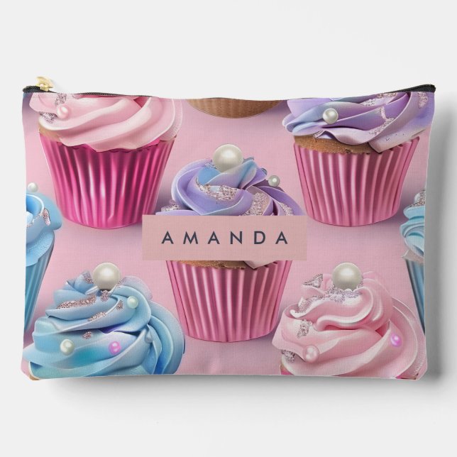 Personalised Whimsical Pastel Cupcake Dreams Accessory Pouch (Front)