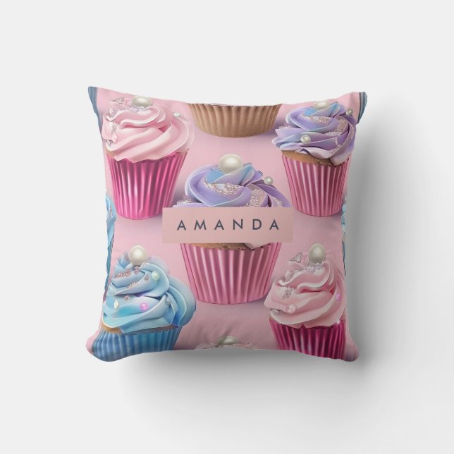 Personalised Whimsical Pastel Cupcake Dreams Cushion (Front)