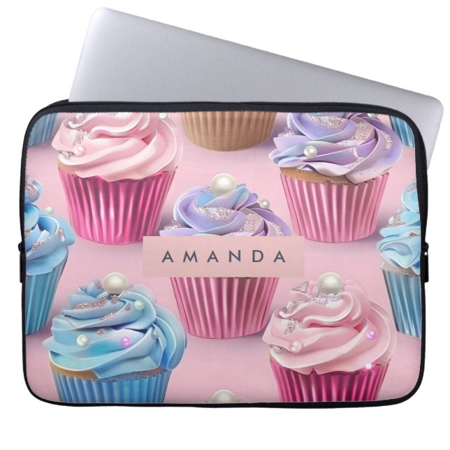 Personalised Whimsical Pastel Cupcake Dreams Laptop Sleeve (Front)