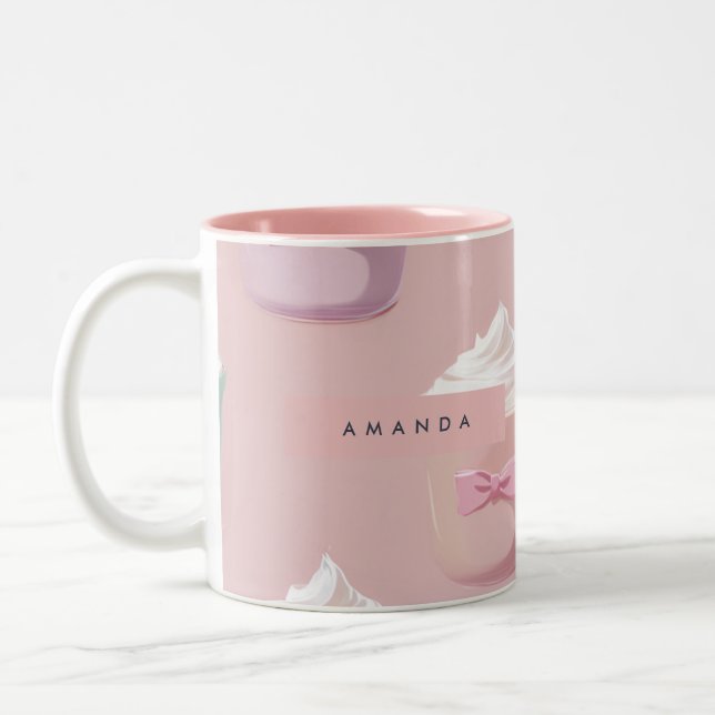 Personalised Whimsical Pastel Cupcake Pattern Two-Tone Coffee Mug (Left)