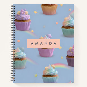 Personalised Whimsical Pastel Cupcakes Pattern Notebook