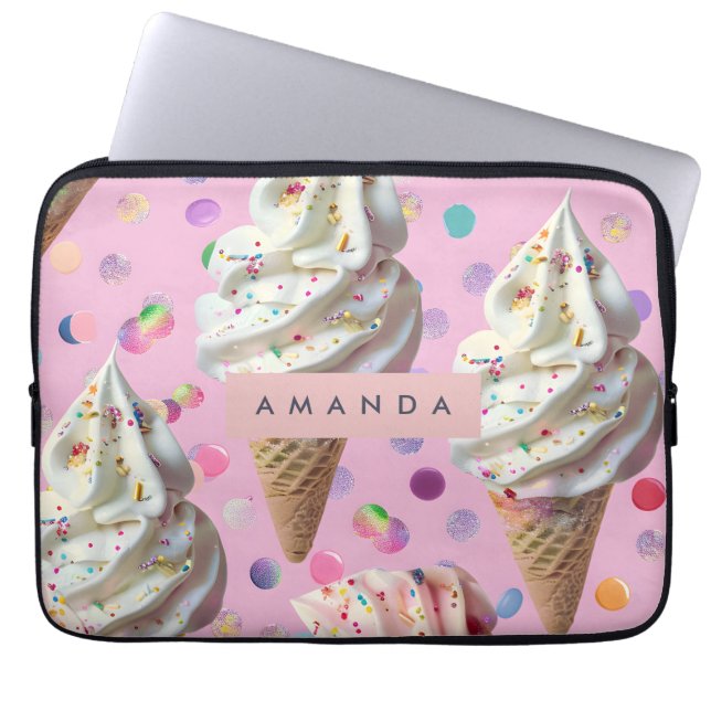 Personalised  Whimsical Pastel Ice Cream Dream  Laptop Sleeve (Front)