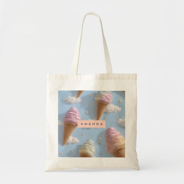 Personalised Whimsical Pastel Ice Cream Pattern Tote Bag (Front)
