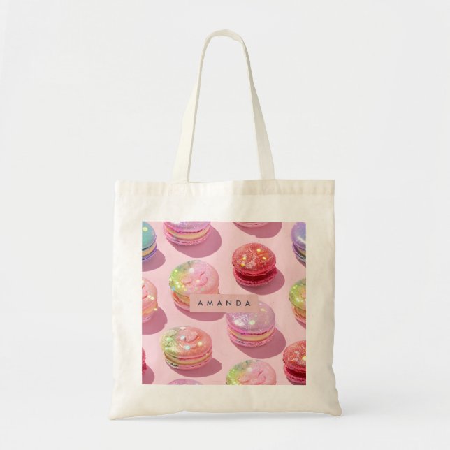Personalised Whimsical Pastel Macaron Sparkle Tote Bag (Front)
