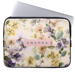 Personalised Whimsical Pastel Watercolor Flower Laptop Sleeve