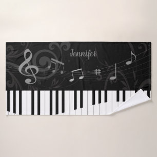 Personalised Whimsical Piano and Musical Notes Bath Towel Set