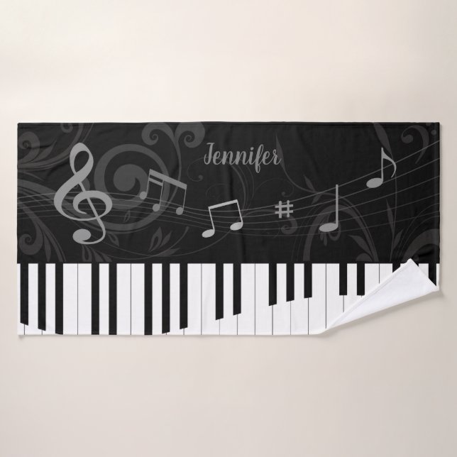 Personalised Whimsical Piano and Musical Notes Bath Towel Set (Bath Towel)