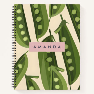 Personalised Whimsical Playful Green Pea Pod Notebook