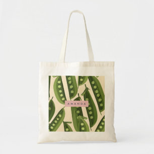 Personalised Whimsical Playful Green Pea Pod Tote Bag