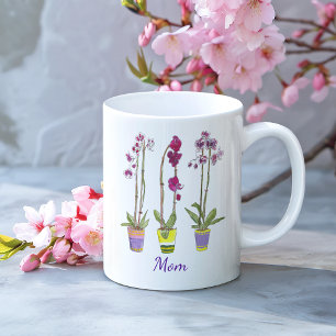 Personalised Whimsical Potted Purple Orchids Coffee Mug