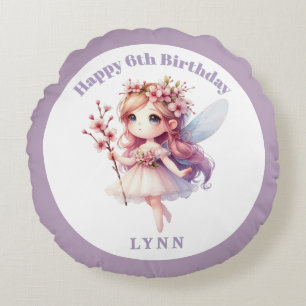 Personalised Whimsical Purple Floral Fairy Round Cushion
