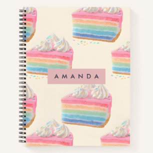 Personalised Whimsical Rainbow Cake Pattern Notebook