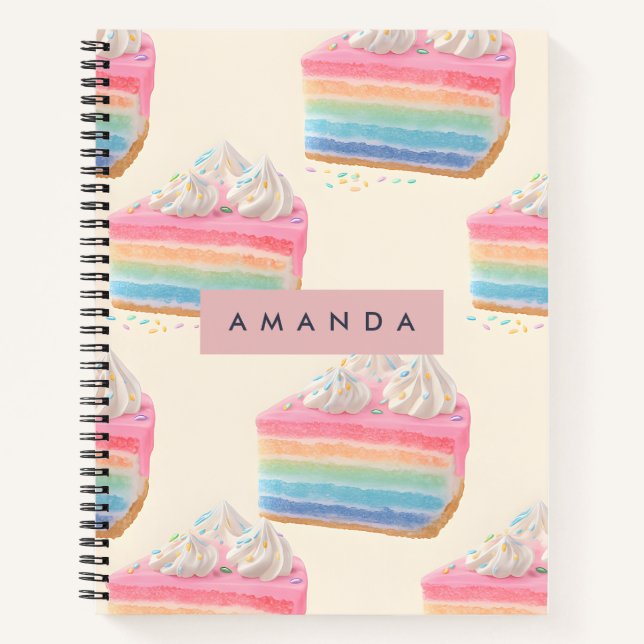 Personalised Whimsical Rainbow Cake Pattern Notebook (Front)