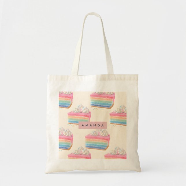 Personalised Whimsical Rainbow Cake Pattern Tote Bag (Front)