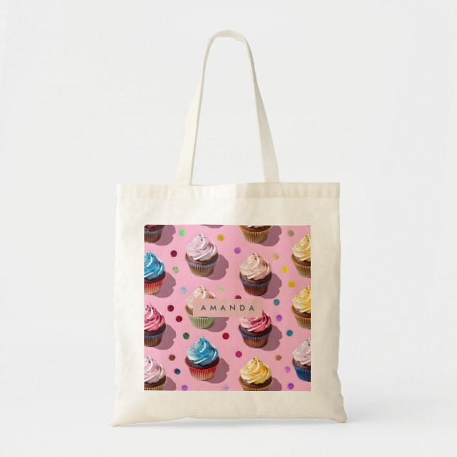 Personalised Whimsical Rainbow Cupcake Confetti Tote Bag (Front)