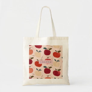 Personalised Whimsical Red Apple Harvest Tote Bag