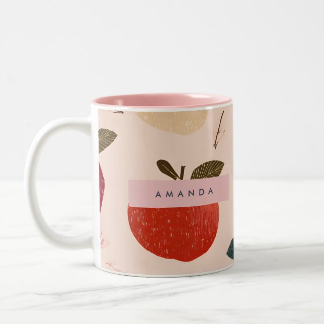Personalised Whimsical Red Apple Harvest Two-Tone Coffee Mug (Left)