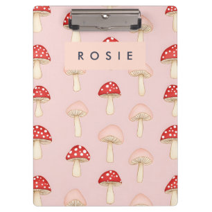 Personalised Whimsical Red Pink Mushroom Pattern Clipboard