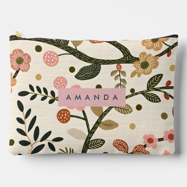 Personalised Whimsical Retro Autumn Flower  Accessory Pouch (Front)