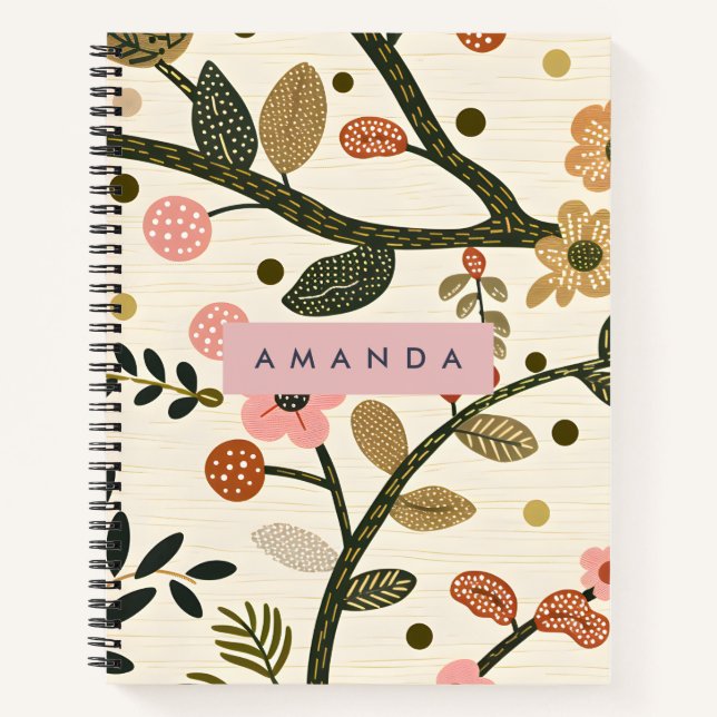 Personalised Whimsical Retro Autumn Flower  Notebook (Front)
