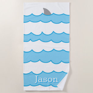 Personalised Whimsical Shark Fin on Water Beach Towel