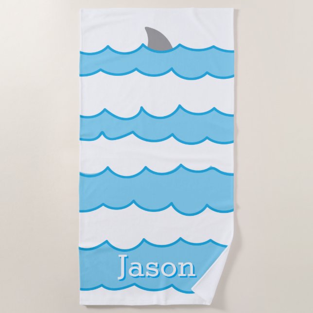 Personalised Whimsical Shark Fin on Water Beach Towel (Front)