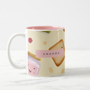 Personalised Whimsical Toast & Jam Pattern Two-Tone Coffee Mug