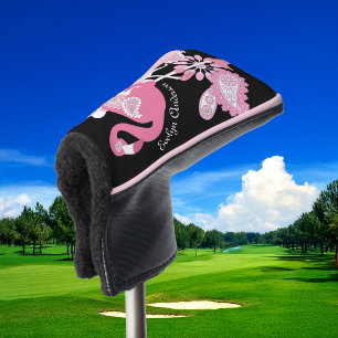 Personalised Whimsical Tropical Bird Pink Flamingo Golf Head Cover