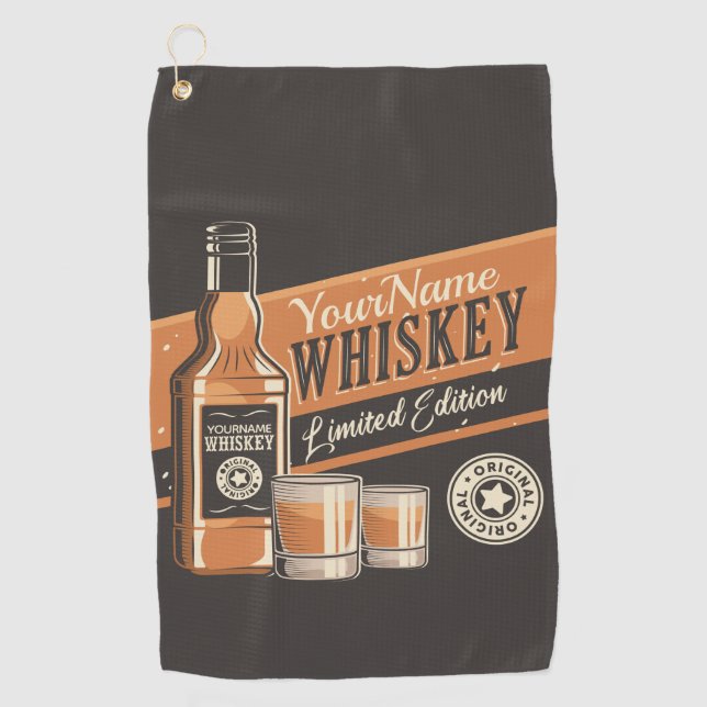 Personalised Whiskey Liquor Bottle Western Bar   Golf Towel (Front)