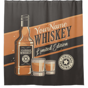 Personalised Whiskey Liquor Bottle Western Bar Shower Curtain