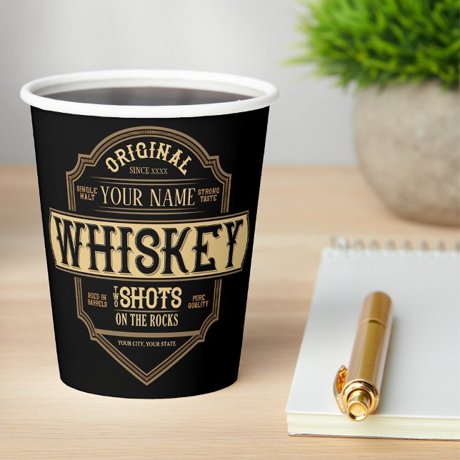 Personalised Whiskey on the Rocks Liquor Label Bar Paper Cups (Creator Uploaded)