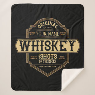 Personalised Whiskey on the Rocks Liquor Label Bar Sherpa Blanket