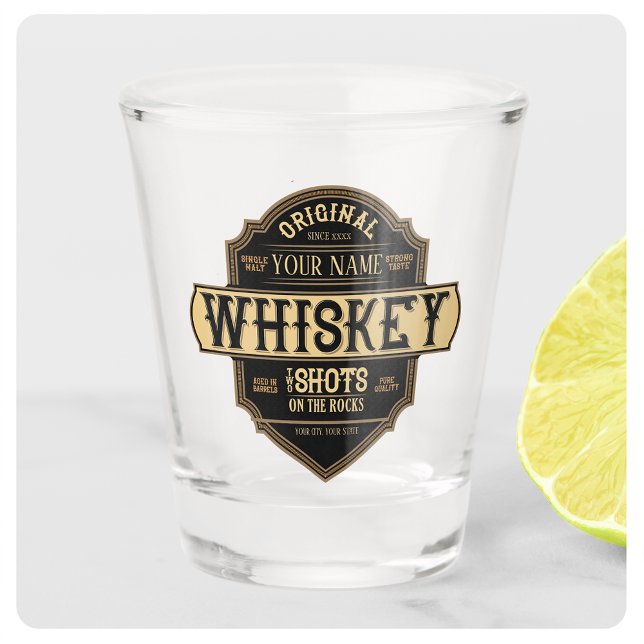 Personalised Whiskey on the Rocks Liquor Label Bar Shot Glass (Creator Uploaded)
