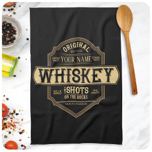 Personalised Whiskey on the Rocks Liquor Label Bar Tea Towel