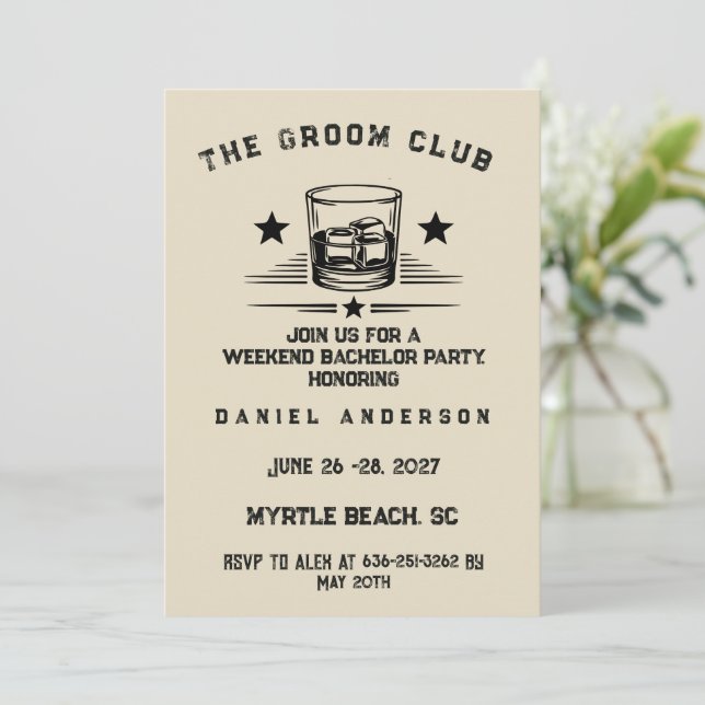 Personalised Whiskey Themed Weekend Bachelor Party Invitation (Standing Front)