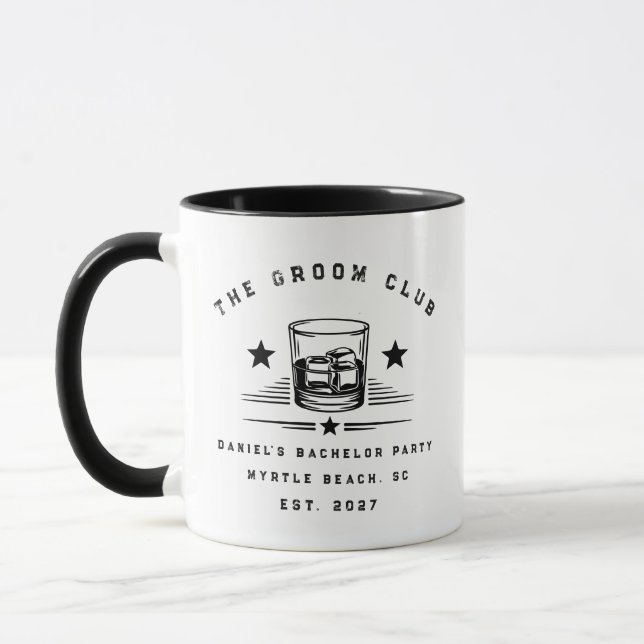 Personalised Whiskey Themed Weekend Bachelor Party Mug (Left)