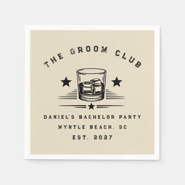 Personalised Whiskey Themed Weekend Bachelor Party Napkin (Front)