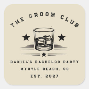 Personalised Whiskey Themed Weekend Bachelor Party Square Sticker