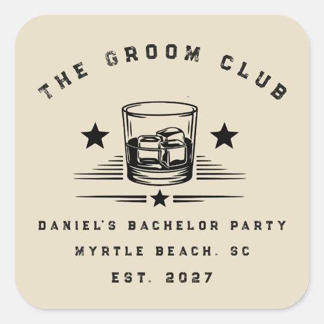 Personalised Whiskey Themed Weekend Bachelor Party Square Sticker (Front)