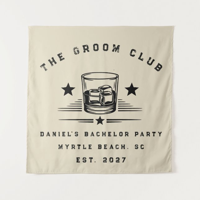 Personalised Whiskey Themed Weekend Bachelor Party Tapestry (Front)